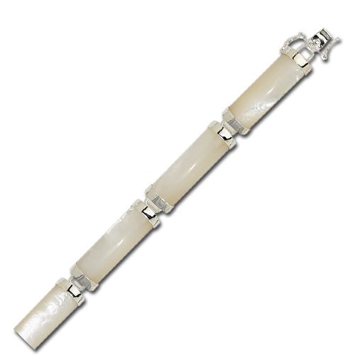 Sterling Silver Good Fortune MOP (Mother of Pearl Shell) Bar Bracelet