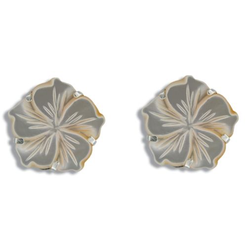 Sterling Silver Hawaiian Plumeria 18mm MOP (Mother of Pearl Shell) Earrings 