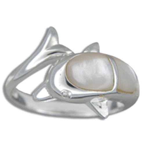 Sterling Silver MOP (Mother of Pearl Shell) Hawaiian Jumping Dolphin Ring