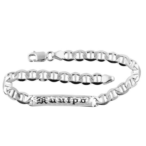 Sterling Silver Flat Marina Link ID Bracelet with Custom Name