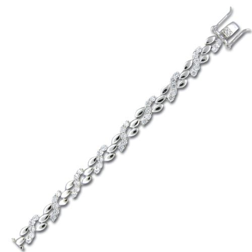 Sterling Silver Bypass Design with Clear CZ Tennis Bracelet 