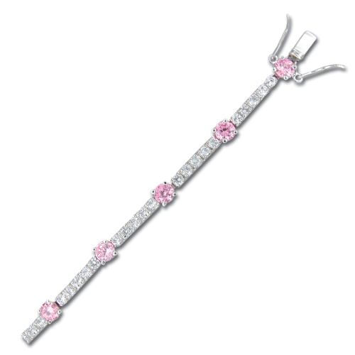 Sterling Silver Clear and Tourmaline Pink CZ Bracelet