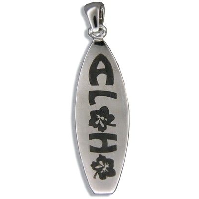 Sterling Silver Hawaiian 'ALOHA 'with Surfboard Shaped Pendant (L)