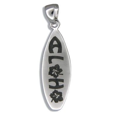 Sterling Silver Hawaiian 'ALOHA 'with Surfboard Shaped Pendant (S)