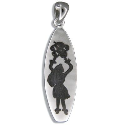 Sterling Silver Hawaiian Hula Girl with Surfboard Shaped Pendant (L)