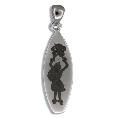 Sterling Silver Hawaiian Hula Girl with Surfboard Shaped Pendant (S)