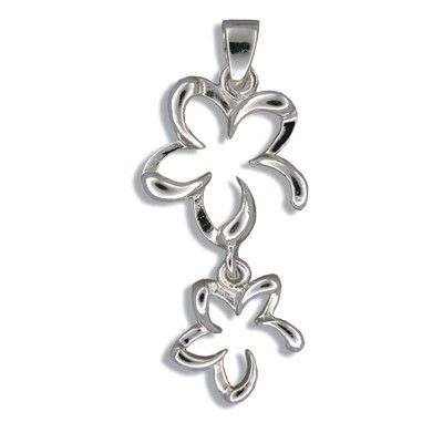 Sterling Silver Double Hawaiian Open Plumeria Pendant