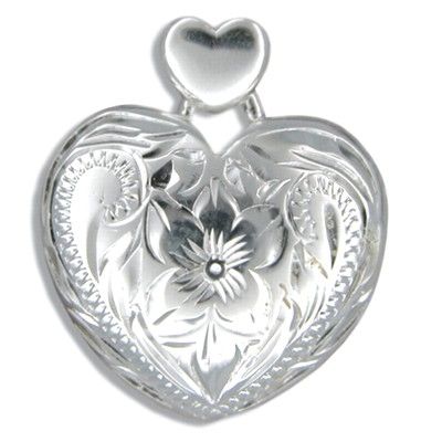 Sterling Silver Hawaiian Plumeria and Scroll with Heart Shaped Pendant