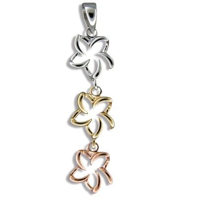 Sterling Silver Tri-color Open Plumeria Pendant