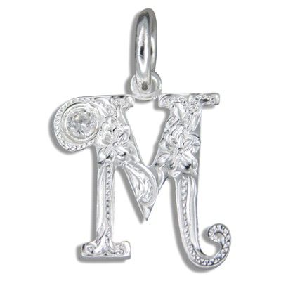 Sterling Silver Hawaiian Initial Pendant with CZ