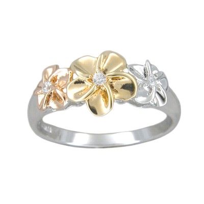 Sterling Silver Hawaiian Tri-color Plumeria Ring