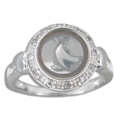 Sterling Silver Hawaiian Spinning Dolphin Ring with Clear CZ 