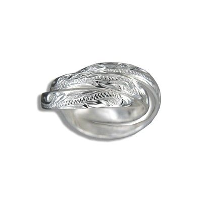 Sterling Silver Hawaiian Plumeria Design Eternity Ring