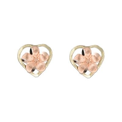 14kt Two Tone Gold Plumeria Heart Pierced Earrings
