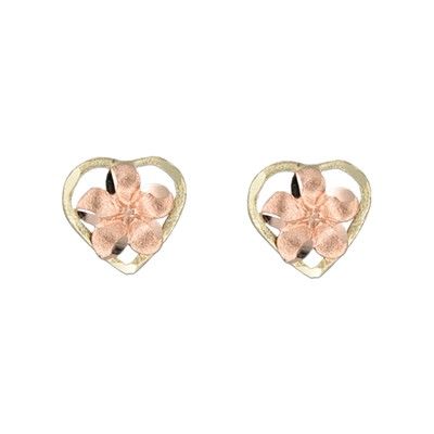 14kt Two Tone Gold Plumeria Heart Pierced Earrings
