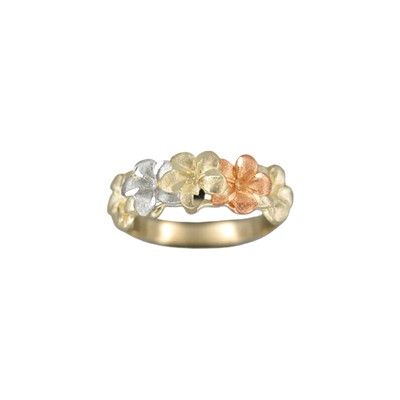 14kt Tri-Color Gold 7mm Plumeria Ring