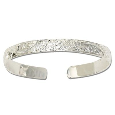 Sterling Silver 8mm Hawaiian with Plain Edge Cuff Bangle