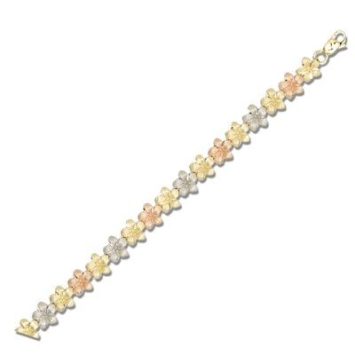 14kt Tri-Color Gold Hawaiian 7mm Plumeria Bracelet