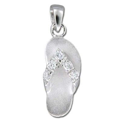 Sterling Silver Hawaiian Slipper with CZ Pendant (L)