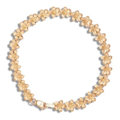 14kt Rose Gold 7mm Plumeria Leis Bracelet