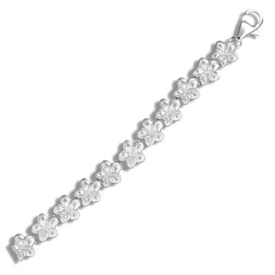 Sterling Silver 7MM Hawaiian Plumeria Design Anklet