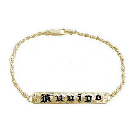 Kids 14KT Gold Hawaiian 6mm ID Bracelet with Custom Name in black Enamel