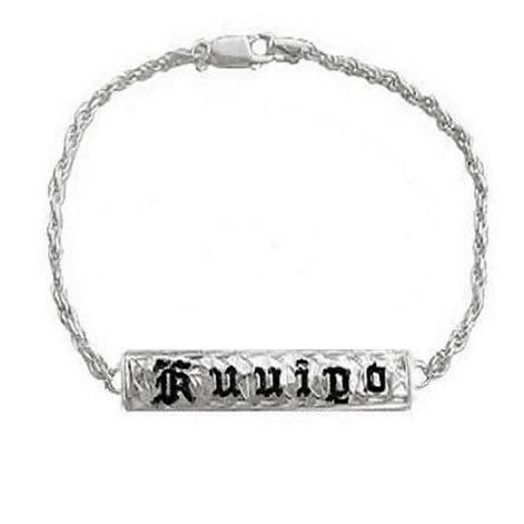 14KT White Gold Hawaiian 6mm ID Anklet with Custom Name in black Enamel