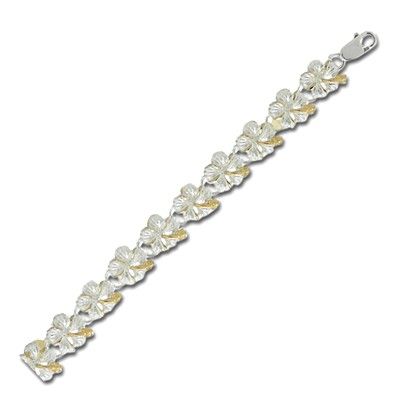 Sterling Silver Two Tone 9MM Hawaiian Hibiscus Design Bracelet