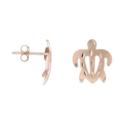 14kt Rose Gold 13mm Hawaiian Honu (Turtle) Pierced Earrings