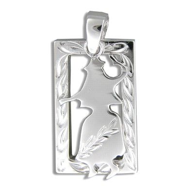 Sterling Silver Kahiko Hand-Carved Open Frame with Hula Dancer Pendant