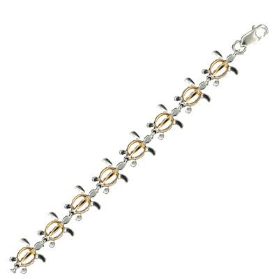 Sterling Silver Two Tone 10MM Cut Out Hawaiian Sea Turtle Design Bracelet