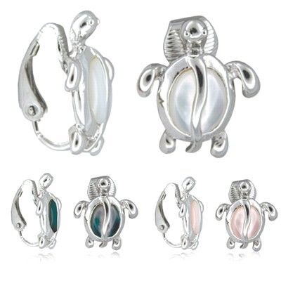 Sterling Silver Hawaiian Honu with Mother of Pear Clip on Earrings
