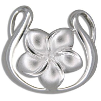 Sterling Silver 15MM Hawaiian Plumeria in Harp Shaped Pendant