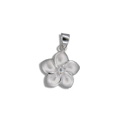 Sterling Silver Hawaiian 12MM Plumeria with CZ Design Pendant