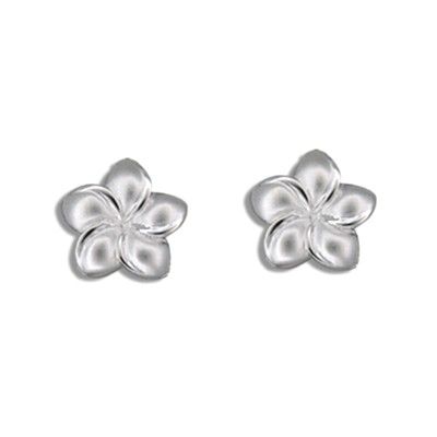 Sterling Silver 10MM Hawaiian Plumeria Pierced Earrings