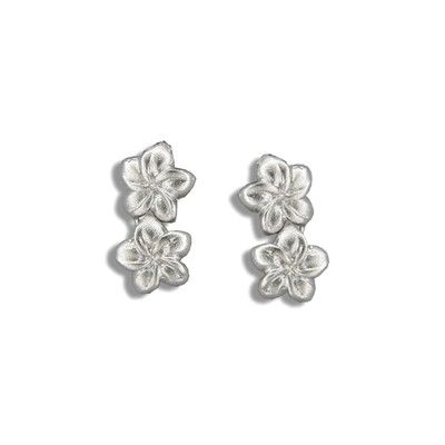 Sterling Silver Double 8MM Hawaiian Plumeria Drop Earrings