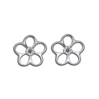 Sterling Silver 12MM Cut-In Hawaiian Plumeria with CZ Pierced Earrings (M)