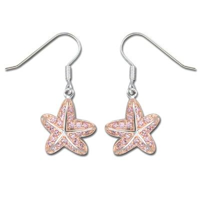Sterling Silver Hawaiian Starfish Earrings with Pink CZ with Fish Wire Earrings