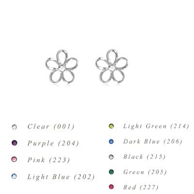 Sterling Silver 8MM Hawaiian Plumeria with Swarovski Crystal Earrings