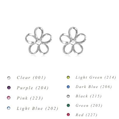 Sterling Silver 10MM Hawaiian Plumeria with Swarovski Crystal Earrings