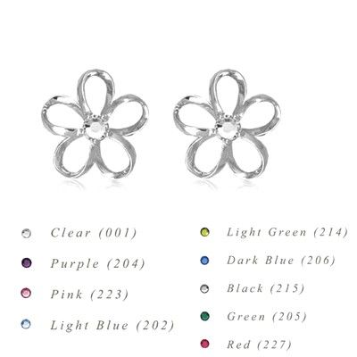 Sterling Silver 12MM Hawaiian Plumeria with Swarovski Crystal Earrings