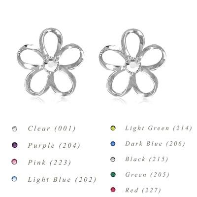 Sterling Silver 15MM Hawaiian Plumeria with Swarovski Crystal Earrings