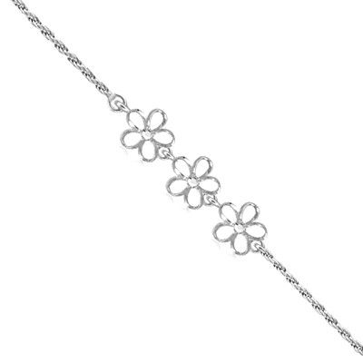 Sterling Silver Triple 8MM Hawaiian Plumeria with Swarovski Crystal Anklet