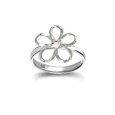 Sterling Silver 15MM Hawaiian Plumeria with Swarovski Crystal Ring