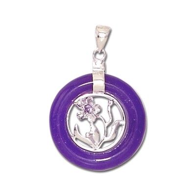 Sterling Silver Hawaiian Plumeria Design Purple Jade Pendant