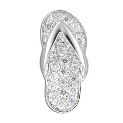 Sterling Silver Hawaiian Slipper with Clear CZ Slider Pendant