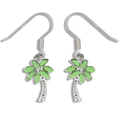 Sterling Silver Hawaiian Green Turquoise Palm Tree Earrings (S)