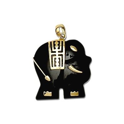 14KT Yellow Gold Elephant Shaped with Black Onyx Pendant 