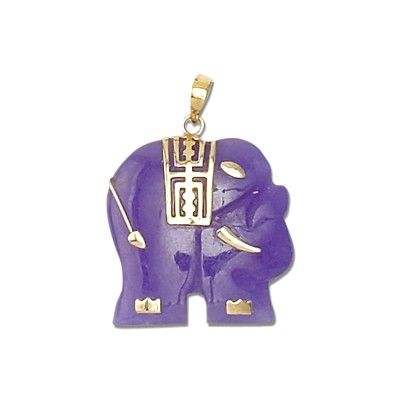 14KT Yellow Gold Elephant Shaped with Purple Jade Pendant 