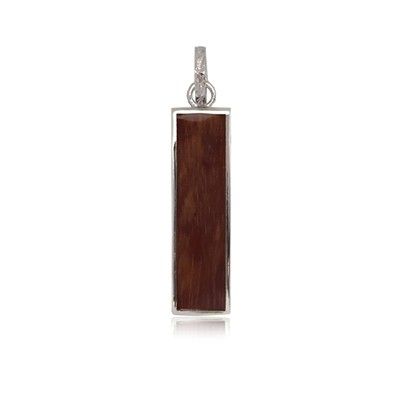 Sterling Silver Hawaiian Koa Wood Long Bar Shaped Pendant (M)